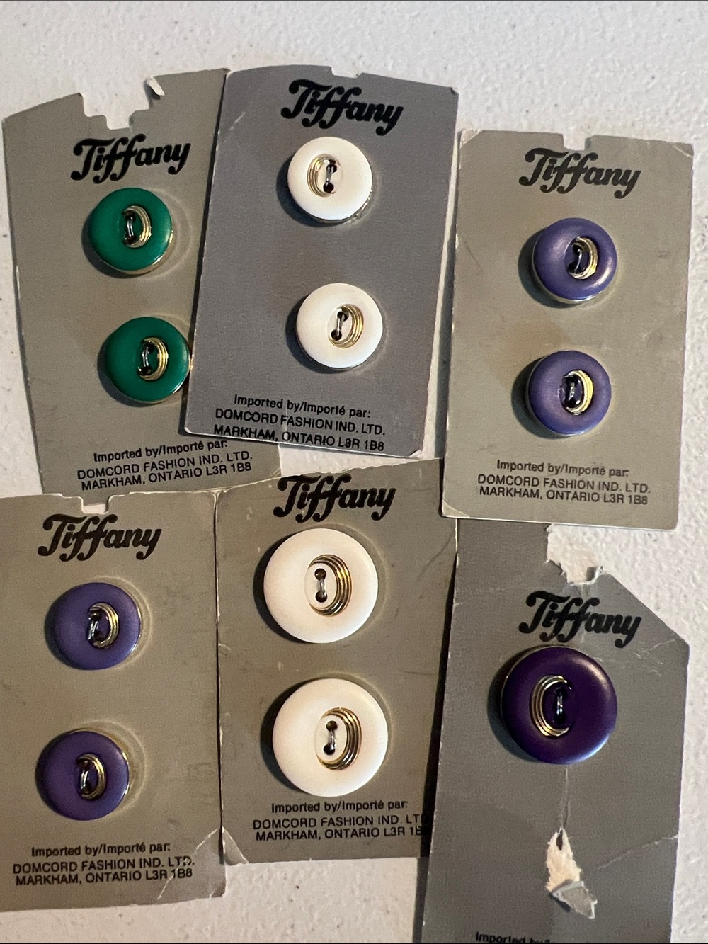 Tiffany Button Pack - White, Green & Purple Fashion Buttons vintage notions